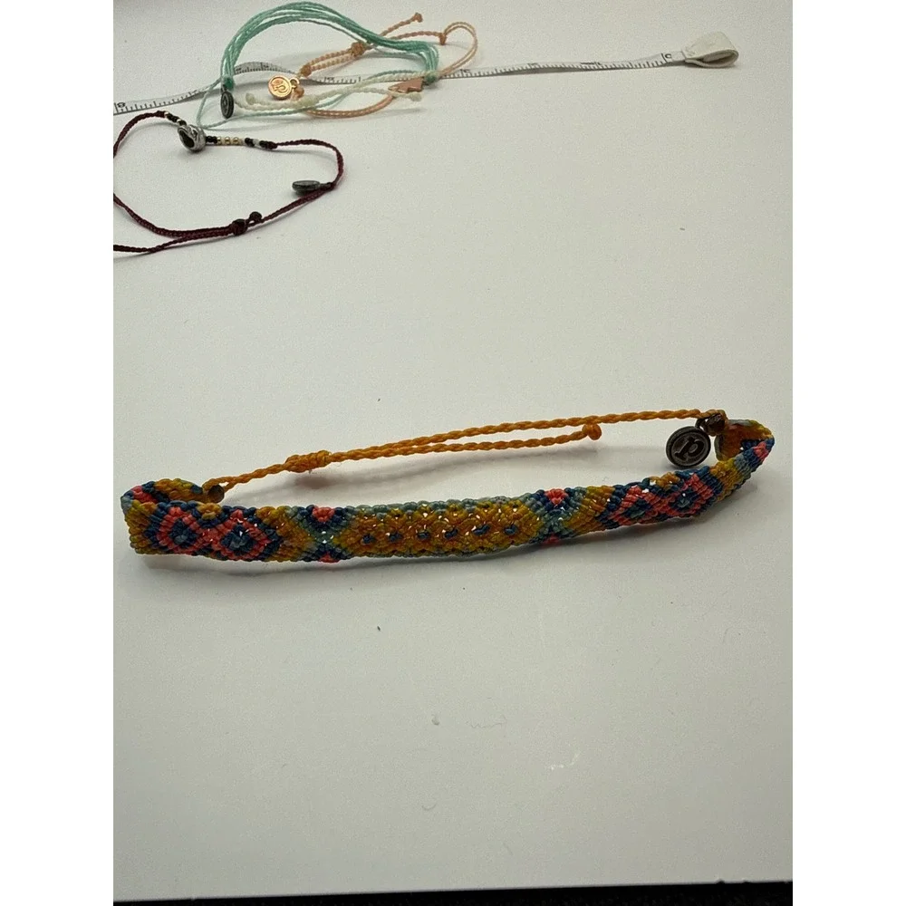 Pura Vida Bracelet Lot of 6 Woven Beaded Skull Mountain Charm Adjustable Stack